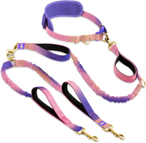 Vista 32 de SparklyPets Correa doble elástica para perro con 2 correas para perros con soporte trasero - Correa doble para perros para razas medianas y medianas