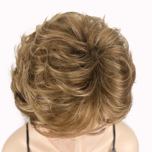Vista 7 de Lydell Pelucas cortas y onduladas de 6 pulgadas, cabello sintético completo, estilo clásico (12TT26 marrón claro con reflejos)