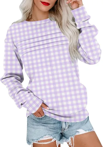 Vista 26 de Sudaderas para mujer, cuello redondo, manga larga, suave, ajuste holgado, ropa de primavera y otoño 2026, S-2XL