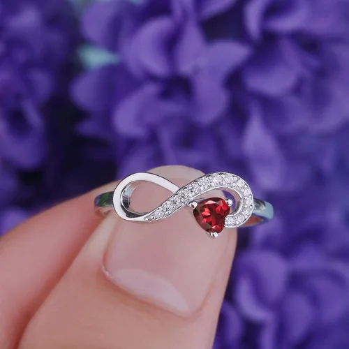 Vista 9 de Anillo Jo Wisdomo de compromiso. de plata esterlina, con corazón e infinito, anillo de amistad, para ella