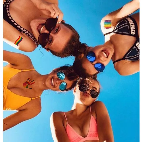 Vista 4 de Tatuajes de arco iris, 40 calcomanías de tatuaje de orgullo, impermeables, tatuajes temporales LGBT arcoíris