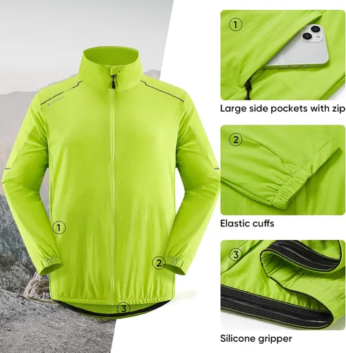 Vista 7 de HOTSUIT Chaqueta de lluvia de ciclismo para hombre, chaqueta transpirable para correr, impermeable, rompevientos