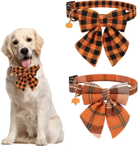 Vista 15 de ADOGGYGO Collar de Navidad para perro con pajarita, collar ajustable con corbatín para perro, collar de Navidad a cuadros rojos y verdes para perros