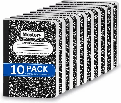 Vista 12 de MOSTORY Paquete de 5 cuadernos de composición – 200 páginas con rayas anchas (100 hojas), tamaño 7.5 x 9.75 pulgadas, suministros escolares a