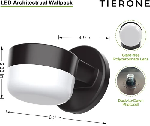 Vista 4 de TIERONE Moderno paquete de luz LED de seguridad con fotocélula del atardecer al amanecer, aplique de pared al aire libre para patio, porche