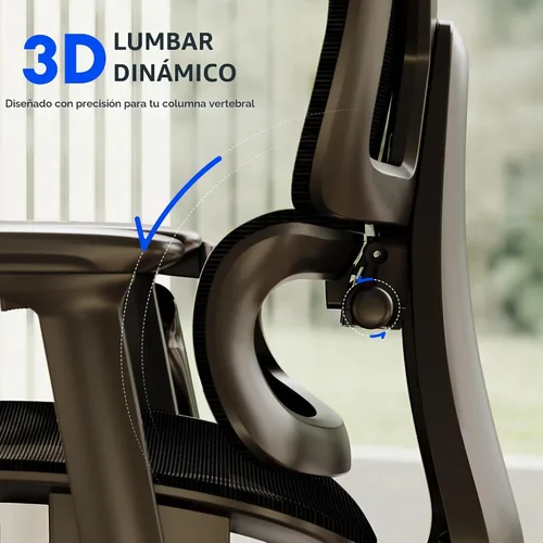 Vista 5 de FLEXISPOT ErgoX - Silla de oficina ergonómica premium con reposapiés, reposabrazos 3D ajustables, soporte lumbar dinámico, función de reclinación e