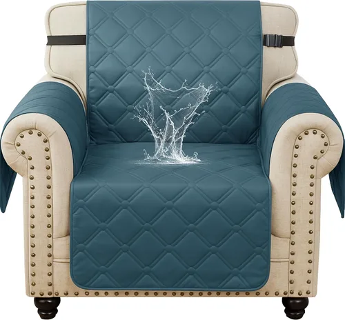 Vista 32 de XINEAGE Funda impermeable para sillón, funda para sofá de 1 plaza con correas elásticas y bolsillos, triple protección antideslizante, lavable