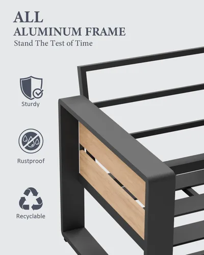 Vista 5 de ZANDOR Muebles de Exterior de Aluminio - 1 Pieza Sofá de Dos Plazas, Sofá de Exterior Moderno de Metal Resistente a Todas las Condiciones con Cojín