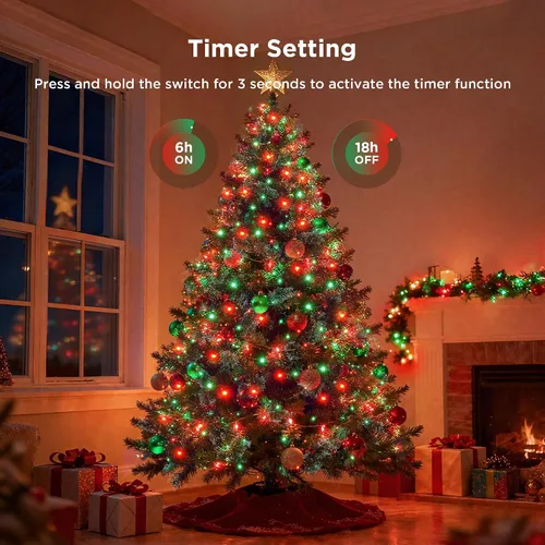 Vista 5 de BlcTec Luces de Navidad para interiores y exteriores, 300 luces LED de 108 pies con certificación UL para árbol de Navidad con 8 modos