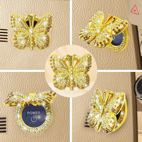 Vista 6 de Cubierta para botón de arranque de automóvil, con diamantes de imitación de mariposa, bonita cubierta protectora de encendido para botón