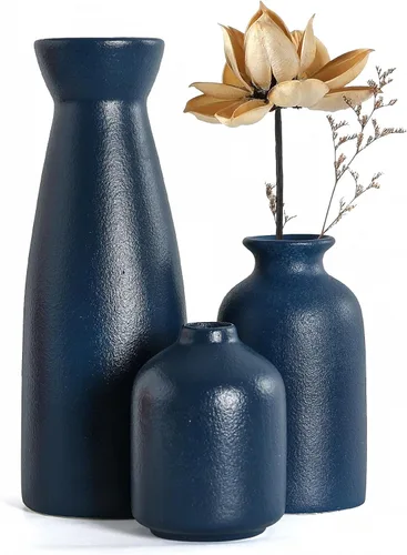 Vista 15 de CEMABT Juego de 3 jarrones de cerámica beige pequeños para decoración, decoración moderna boho de granja para el hogar, jarrón decorativo