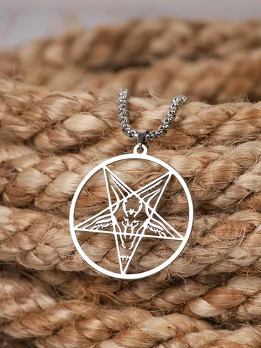 Vista 6 de HAQUIL Pentagrama Satánico Baphomet Cabra Collar Colgante Joyería Sigilo de Baphomet Colgante Joyería Collar Satanás Regalo