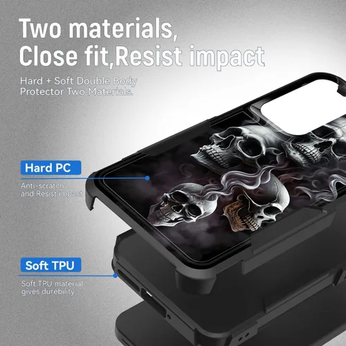 Vista 59 de Funda para Galaxy A14 5G, resistente de doble capa híbrida de policarbonato duro, goma suave, a prueba de golpes, funda protectora resistente