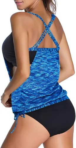 Vista 2 de Dokotoo Conjunto de tankini con estampado de rayas de moda para mujer 2024 (S-3XL)