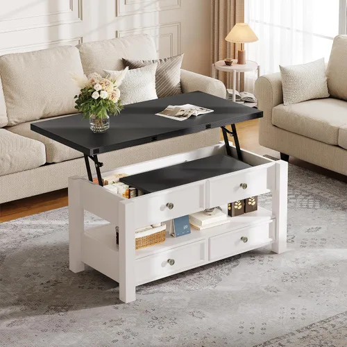 Vista 9 de YITAHOME Mesa de centro elevable Center Table with Multi-Functional Design, Drawers, Hidden Compartment, Converts to Dining Desk, for Living Room