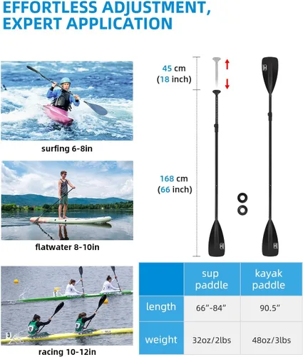 Vista 2 de OCEANBROAD SUP Paddle - Remo ajustable para kayak de paddleboard, eje de aleación de aluminio ajustable con cuchillas de nailon reforzado