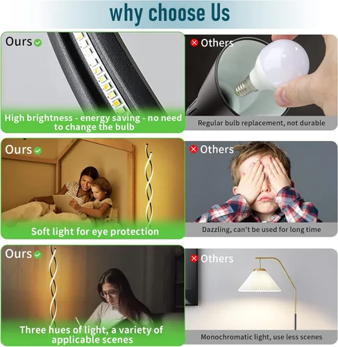 Vista 4 de Lámpara de pie, lámparas de pie LED modernas para sala de estar, 2500LM-40W, lámparas para sala de estar, lámpara de pie regulable con control