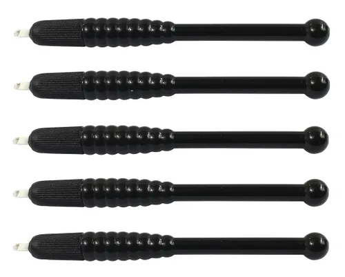 Vista 3 de Xiaoyu 5PCS Desechable Manual Microblading Pen Cejas Tatuaje Pluma Hoja para Maquillaje Semi-Permanente, Agujas F18, Negro