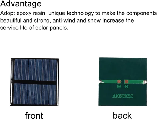 Vista 4 de MECCANIXITY Mini célula de panel solar 3V 125mA 0.375W 2.047 in x 2.047 in para proyecto de energía eléctrica DIY paquete de 10