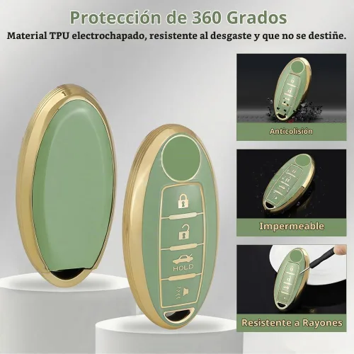 Vista 3 de PIFOOG Funda para llavero Compatible con Nissan 4 botones Altima Rogue Sentra Murano Kicks Armada Pathfinder Versa Titan Leaf Llaves de coche verde