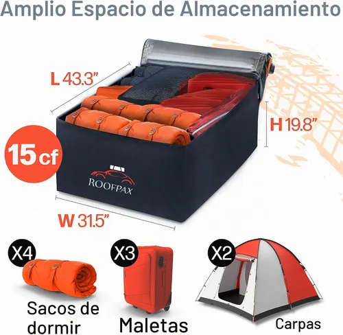 Vista 5 de RoofPax Bolsa de transporte de carga extra impermeable para techo de 15 cft, doble cremallera resistente a la intemperie, alfombrilla integrada, 10
