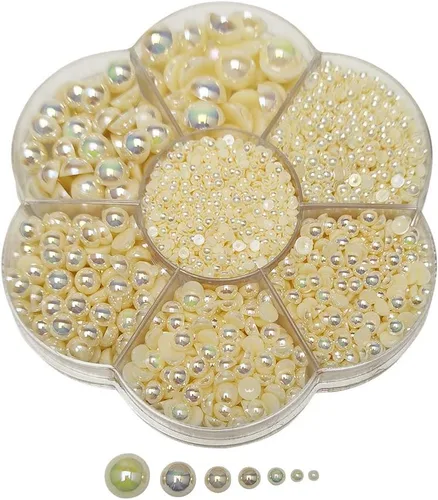 Vista 7 de Chenkou Craft - 1 caja con 3000 mitades de perlas, cuentas circulares con inferior plano, gemas sueltas (Media bola azul)