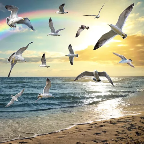 Vista 2 de Calcomanías de pared de gaviota removibles 3D, decoración artística, temática de playa, rebaño, pájaros, calcomanías de pared autoadhesivas