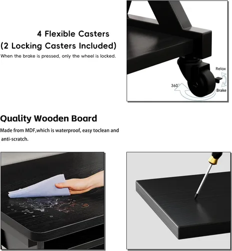 Vista 7 de Escritorio para computadora con bandeja para teclado, escritorio pequeño con ruedas de 23.6 pulgadas, carrito de computadora con almacenamiento