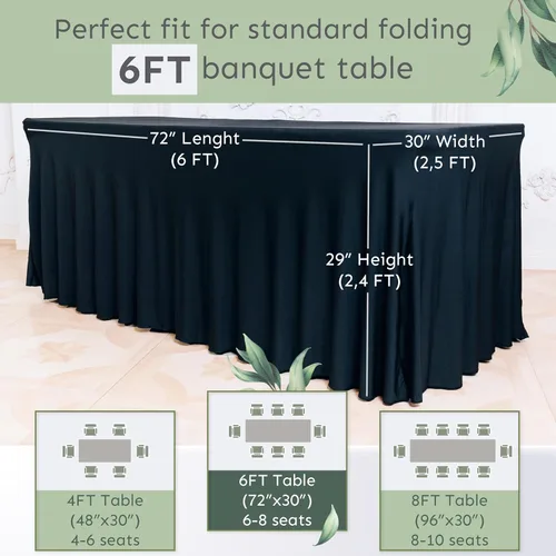Vista 3 de Falda de mesa para mesas rectangulares de 6 pies – Fundas de mesa de elastano para mesa estándar de 6 pies – Mantel elástico ajustable de una pieza