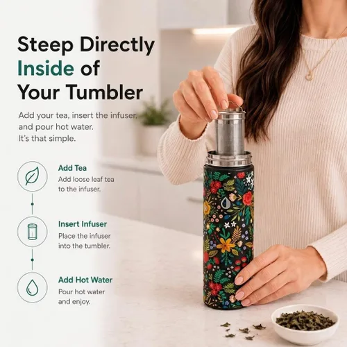 Vista 4 de Botella vaso térmico para té de 22 onzas con infusor, taza de viaje