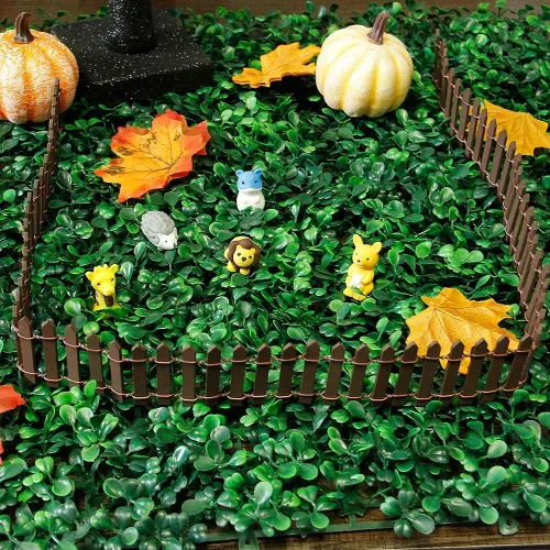 Vista 3 de Valla de jardín de hadas en miniatura, mini adorno de valla de estacas de madera DIY (marrón)