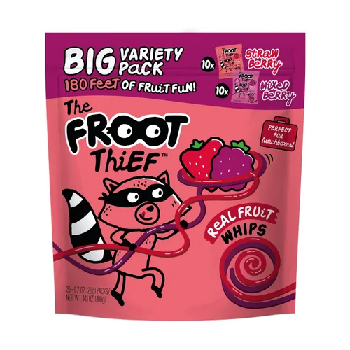 Vista 16 de THE FROOT Thief Golosinas de fruta real, sin frutos secos, perfectas para almuerzos escolares, bolsas individuales para niños, manzana, paquete de 5