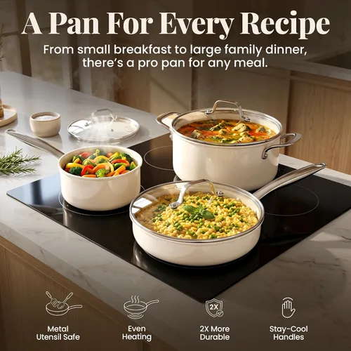 Vista 6 de GOTHAM STEEL PRO 13pc Anodized Pots and Pans Set Non Stick Ceramic Cookware Cream