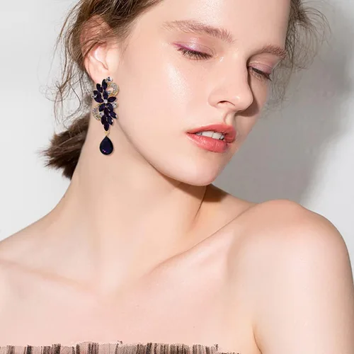 Vista 2 de BriLove - aretes colgantes bohemios con flores de cristal para novia