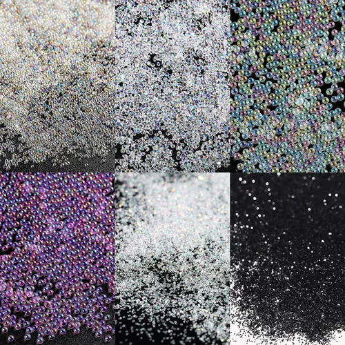 Vista 2 de Fcozpjk Pixie Cristales para uñas, 6 botellas, cuentas de micro caviar de 0.024-0.079 in Holographic Glass Balls Iridescent Gems Stones Tiny