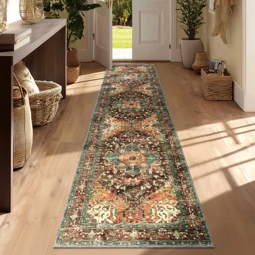 Vista 57 de Yamaziot Tapete lavable de 2 x 3 pulgadas, para entrada pequeña, antideslizante, estilo bohemio vintage, reverso de goma, lana sintética de pelo