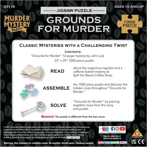 Vista 8 de BePuzzled, Unravel the Mystery, Grounds for Murder, rompecabezas clásico de misterio, 1000 piezas