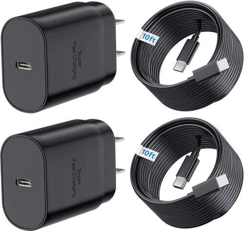 Vista 11 de TT&C - Cargador rápido USB C de 30 W con cables de 10 pies y 6.6 pies para iPhone 17, 16, 15 PD 3.0 Kit de bloque de pared compatible con iPhone