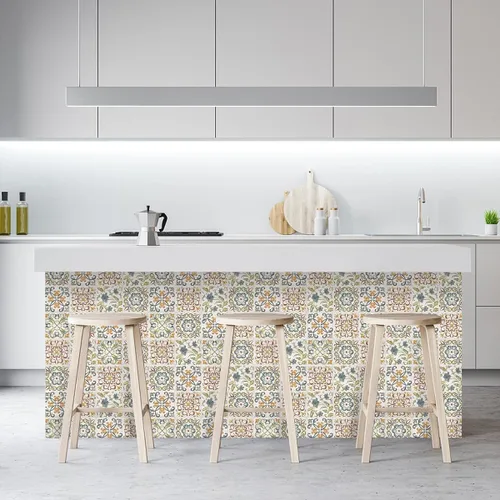 Vista 8 de Wudnaye Papel tapiz bohemio para despegar y pegar, papel de contacto de azulejos de imitación de 17 x 118 pulgadas, patrón de azulejos, extraíble