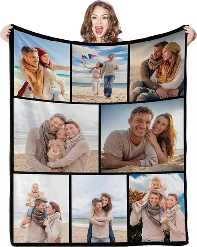 Vista 17 de Mantas personalizadas con fotos, 1 foto, manta personalizada, regalos personalizados para mamá, papá, pareja, novia, novio, esposa, marido, 8 tamaños