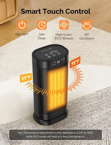Vista 3 de Calentadores de Espacio para Uso en Interiores, Calentador de Cerámica PTC Eléctrico Portátil Oscilante de Calentamiento Rápido de 1500W