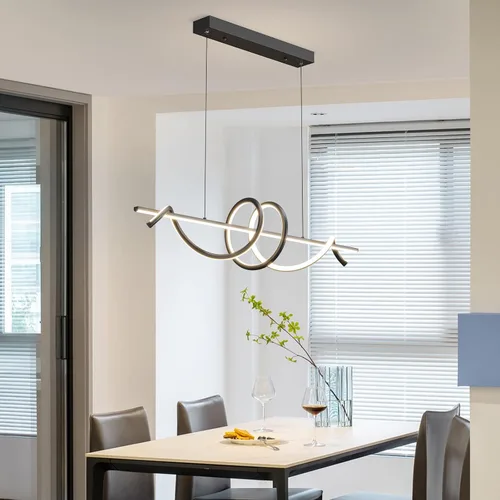 Vista 6 de Candelabros LED modernos para comedor, regulables, 3000 K ~ 6500 K, control remoto, luces colgantes negras en forma de espiral, 50 W, luces