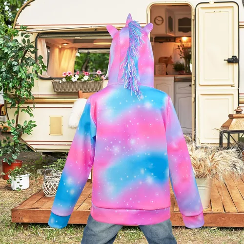 Vista 4 de Sudadera con capucha para niñas, sudadera con cremallera y bolsillos