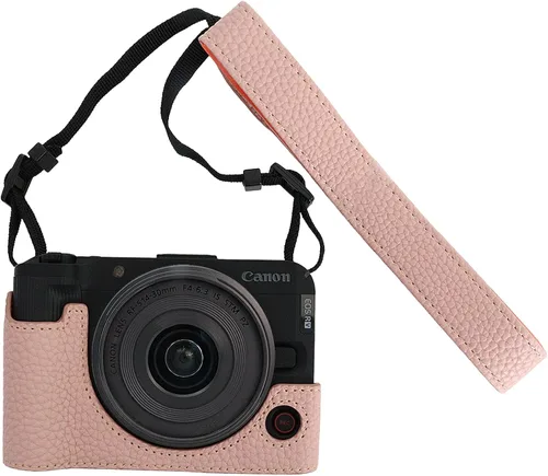 Vista 10 de VOVMOEYA Funda para cámara Canon EOS R50 V, medias fundas de piel sintética con correa para el hombro, ajuste preciso, compatible con trípode