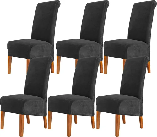 Vista 30 de Fundas elásticas para sillas de comedor, fundas protectoras de asiento extraíbles de terciopelo suave para sillas Parson (2, beige)