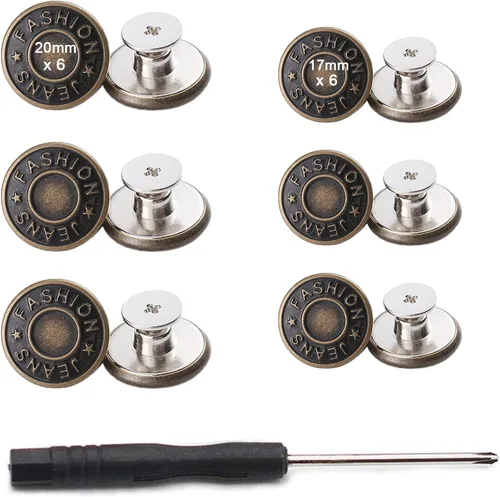 Vista 10 de GIYOMI 17mm Kit de reemplazo de botones para jeans sin costura con base metálica, 12 juegos de botones metálicos removibles sin clavos de 17 mm, kit