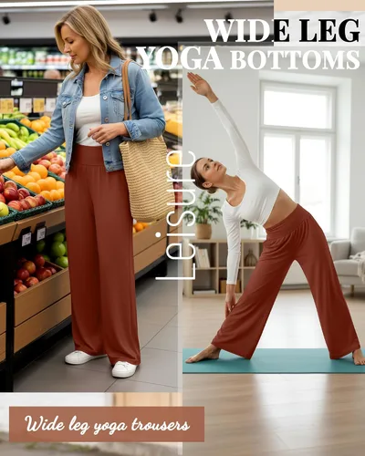 Vista 140 de Neer - Conjunto de 3 pantalones de yoga de pierna ancha para mujer - Pantalones deportivos cómodos, holgados, de cintura alta y casuales