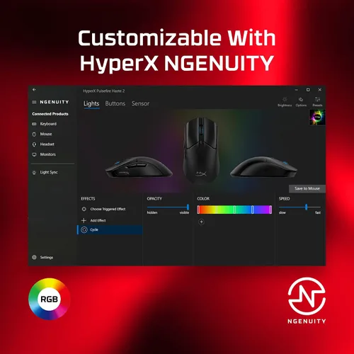 Vista 9 de HyperX Pulsefire Haste 2 - Mouse para juegos con cable, ultraligero, 1.87 oz, frecuencia de sondeo de 8000 Hz, sensor de precisión, cable Hyperflex