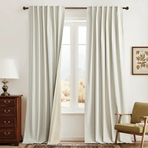 Vista 116 de RYB HOME Cortinas de lino texturizado 100% opacas de 84 pulgadas de largo, aislamiento térmico, privacidad, ahorro de energía para dormitorio, sala