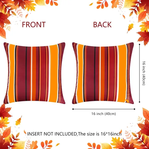 Vista 4 de Fall Striped Pillow Covers 16X16 inch Outdoor Pillows Waterproof Set of 2 Color otoñal